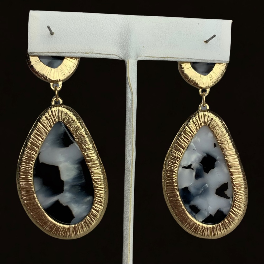 Pavé Crystal Pearl Black Gold Acrylic Earrings - Picture 7 of 9